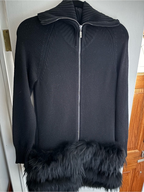Moncler Jackets & Blazers - Moncler Black Zip-Front Teddy Jacket with Faux Fur Trim